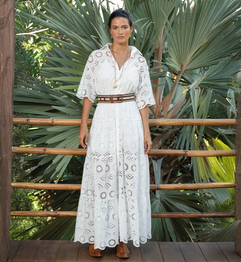 Robe Longue Gardenia - Broderie anglaise - 100% coton - Miss June Paris - 1