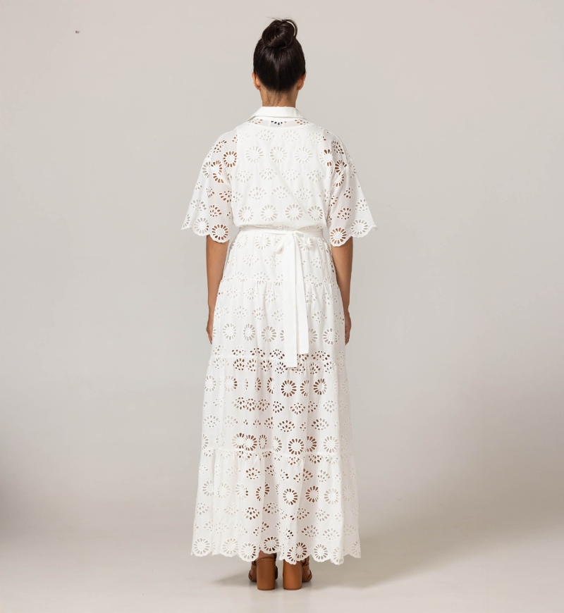 Gardenia Long Dress - English Embroidery - 100% Cotton - Miss June Paris - 4