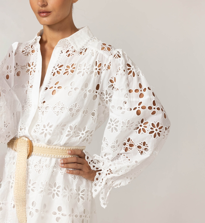 Sloane Short Dress - English Embroidery - 100% Cotton - Miss June Paris - 5