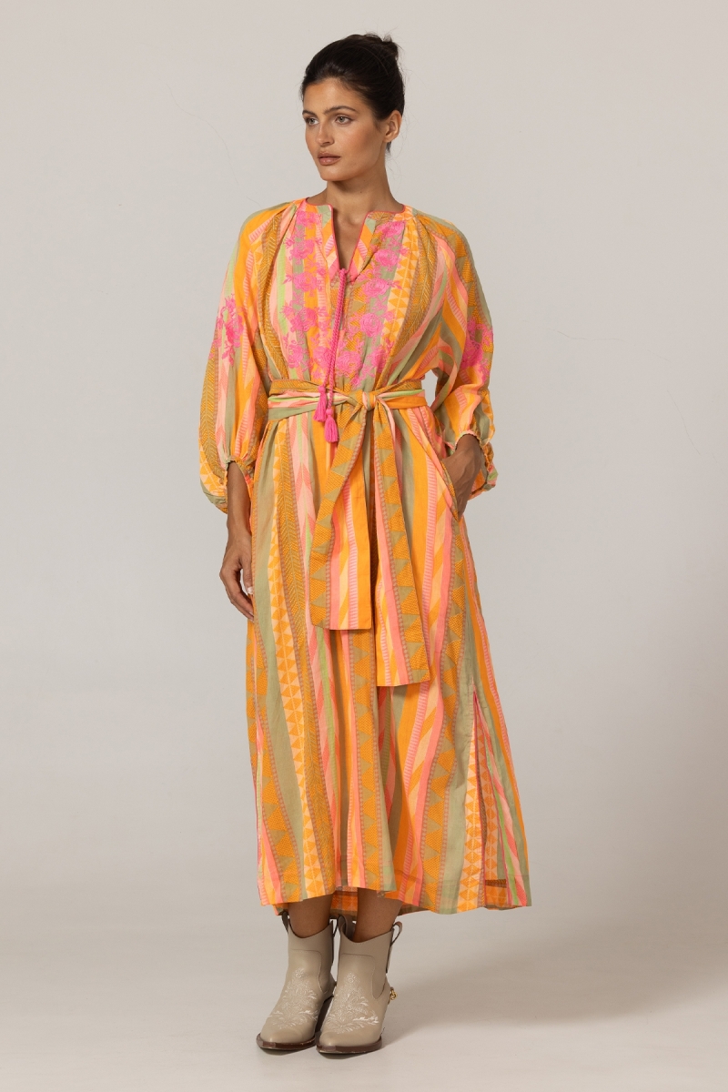 Robe longue Aiden - ornée de broderies - 100% coton - ceinture assortie - Miss June Paris - 3