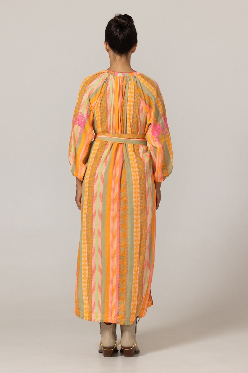 Robe longue Aiden - ornée de broderies - 100% coton - ceinture assortie - Miss June Paris - 4