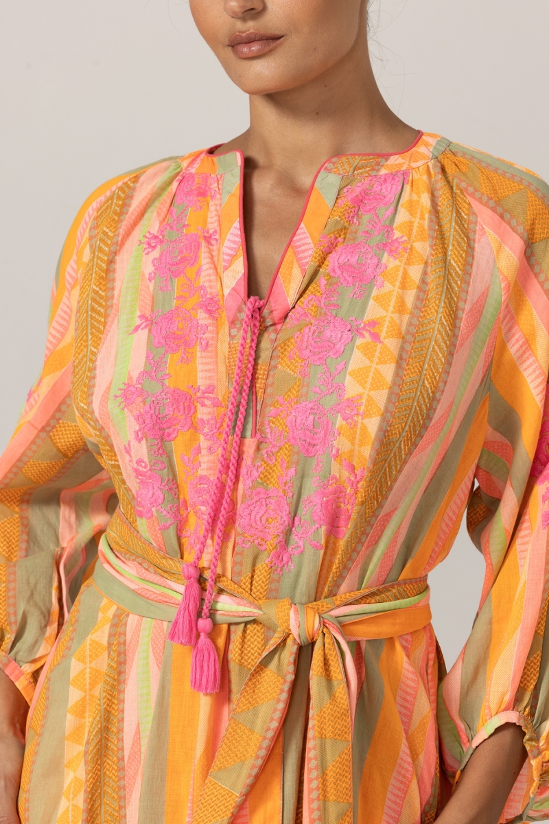 Robe longue Aiden - ornée de broderies - 100% coton - ceinture assortie - Miss June Paris - 5