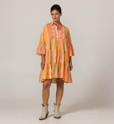 Akira short dress - adorned with embroidery - 100% cotton voile - vibrant striped pattern - Miss June Paris - 3