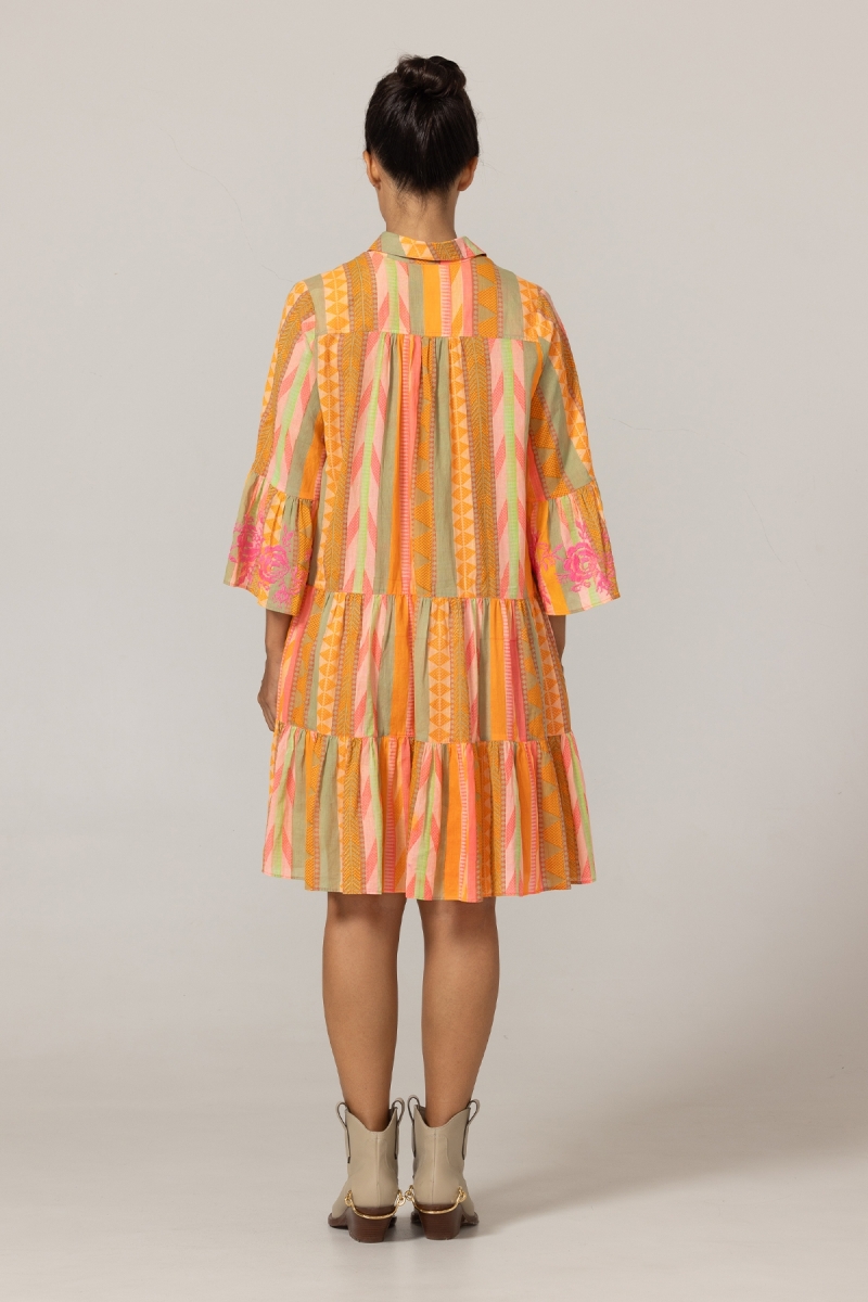 Robe courte Akira - ornée de broderies - 100% voile de coton - rayures aux couleurs vibrantes - Miss June Paris - 4