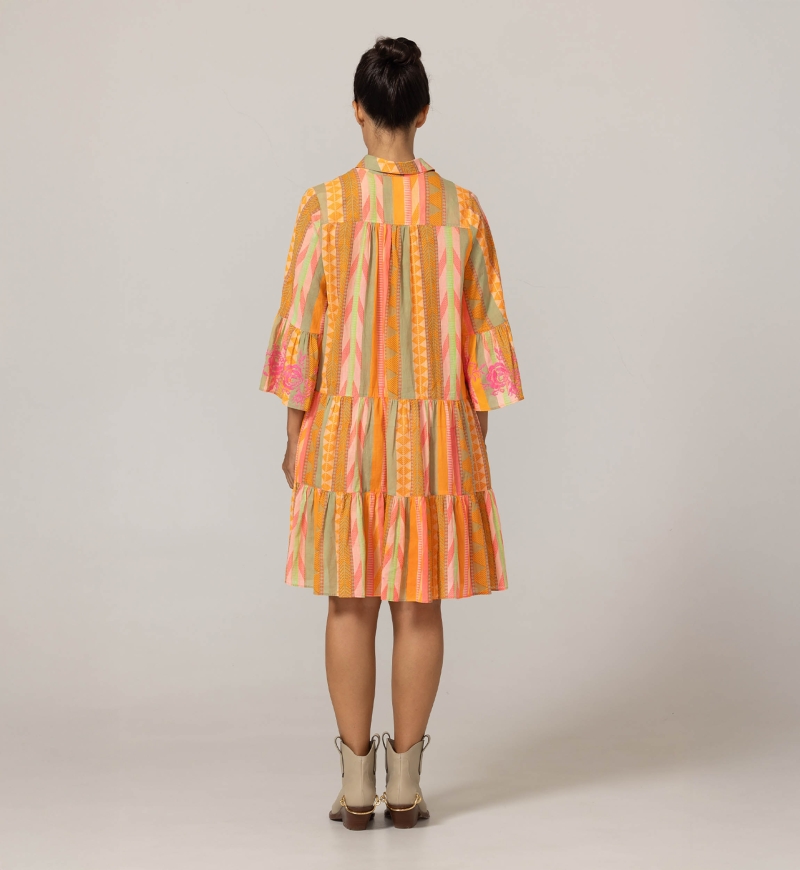 Robe courte Akira - ornée de broderies - 100% voile de coton - rayures aux couleurs vibrantes - Miss June Paris - 4