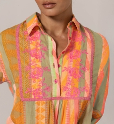 Robe courte Akira - ornée de broderies - 100% voile de coton - rayures aux couleurs vibrantes - Miss June Paris - 5