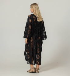 Caftan long Eden noir - Broderie anglaise - 100% coton - Miss June Paris - 4