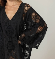 Caftan long Eden noir - Broderie anglaise - 100% coton - Miss June Paris - 5