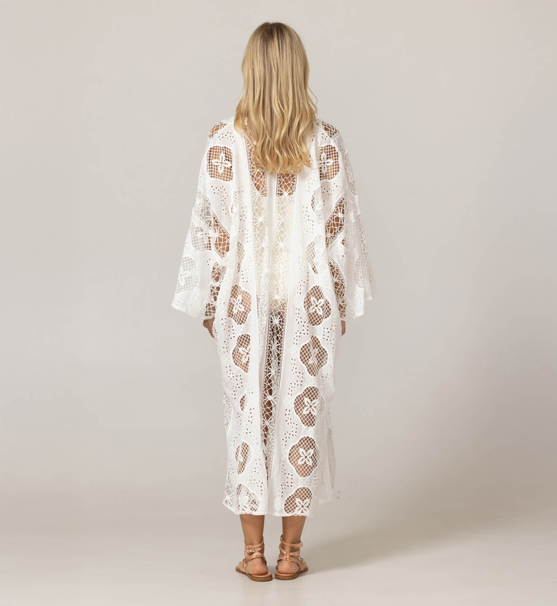 Caftan long Eden blanc - Broderie anglaise - 100% coton - Miss June Paris - 4