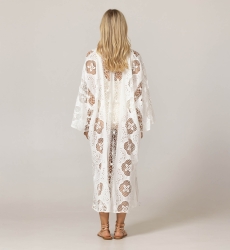 Long Eden Caftan White - English Embroidery - 100% Cotton - Miss June Paris - 4