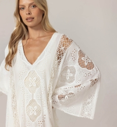 Long Eden Caftan White - English Embroidery - 100% Cotton - Miss June Paris - 5