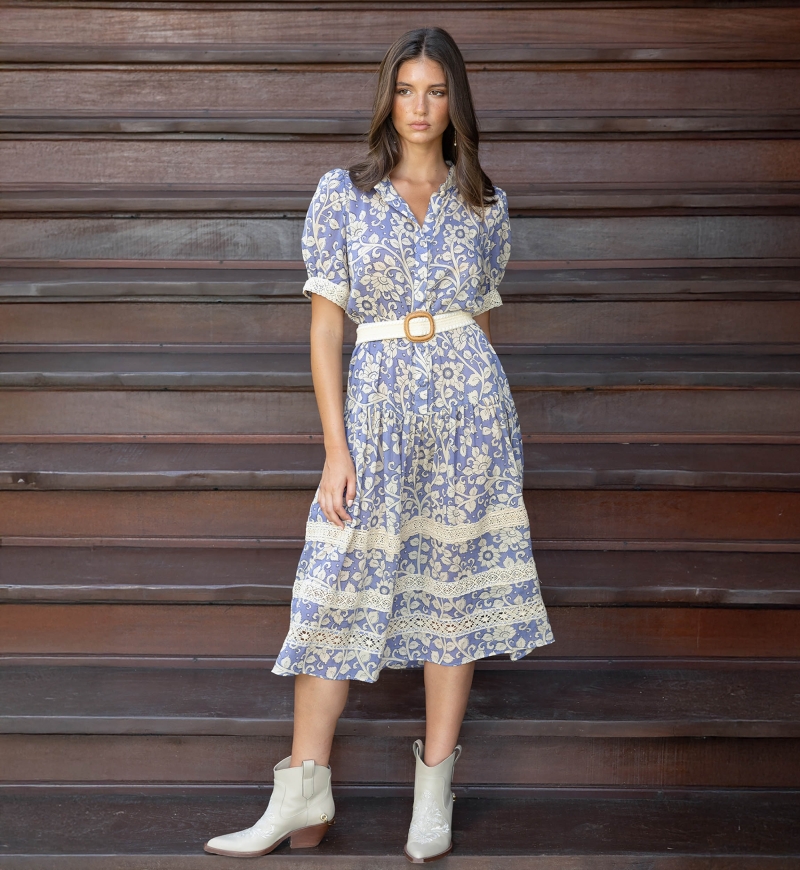 Vestido largo Lana - Estampado floral - 100% voile de algodón - Miss June Paris - 1