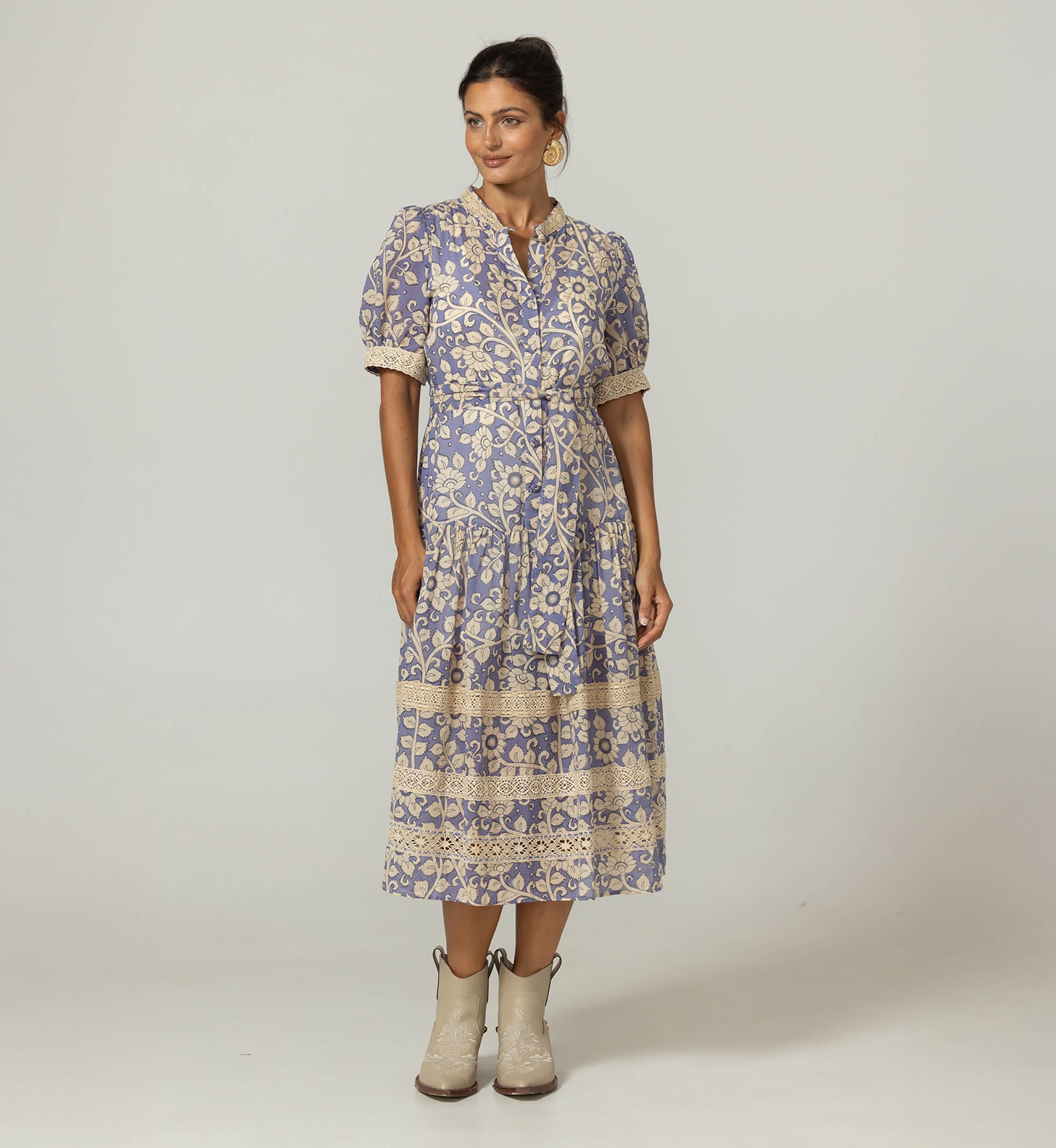 Robe longue Lana - Motifs floraux - 100% voile de coton - Miss June Paris - 3