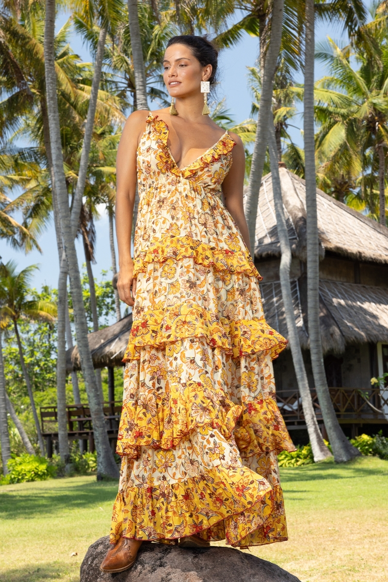 Robe longue Pippa - Motifs floraux - Bretelles ajustables - Miss June Paris - 1