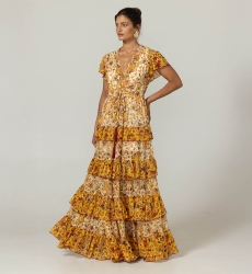 Vestido largo Raya - Enlace para atar - Volantes aireados - Motivos florales - Miss June Paris - 3