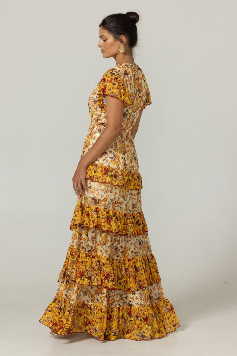 Robe longue Raya - Lien à nouer - Volants aériens - Motifs floraux - Miss June Paris - 4