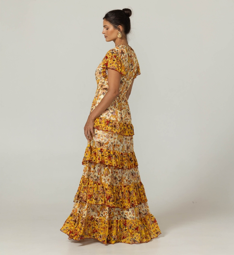 Long dress Raya - Tied link - Airy ruffles - Floral patterns - Miss June Paris - 4