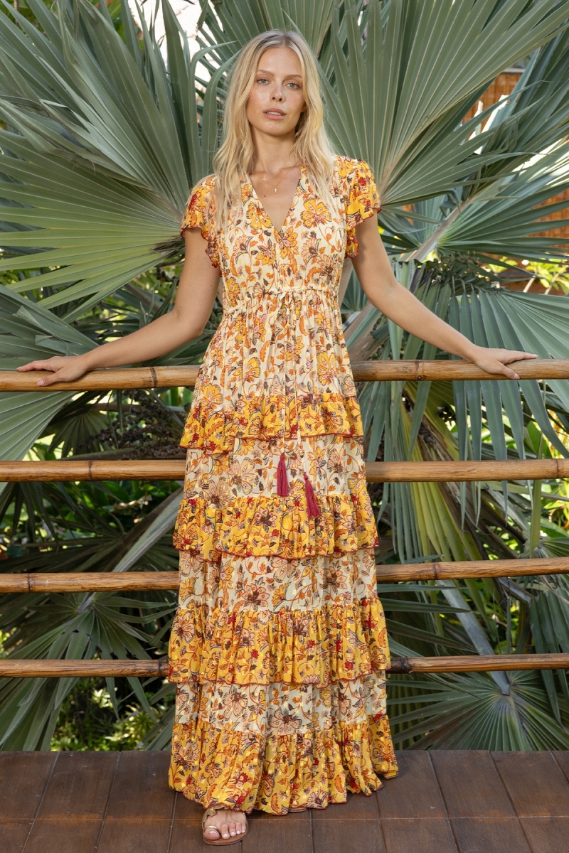 Vestido largo Raya - Enlace para atar - Volantes aireados - Motivos florales - Miss June Paris - 1