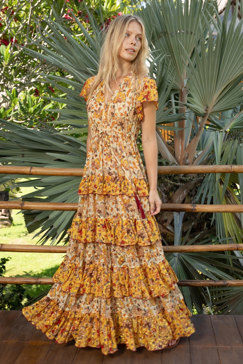 Robe longue Raya - Lien à nouer - Volants aériens - Motifs floraux - Miss June Paris - 2