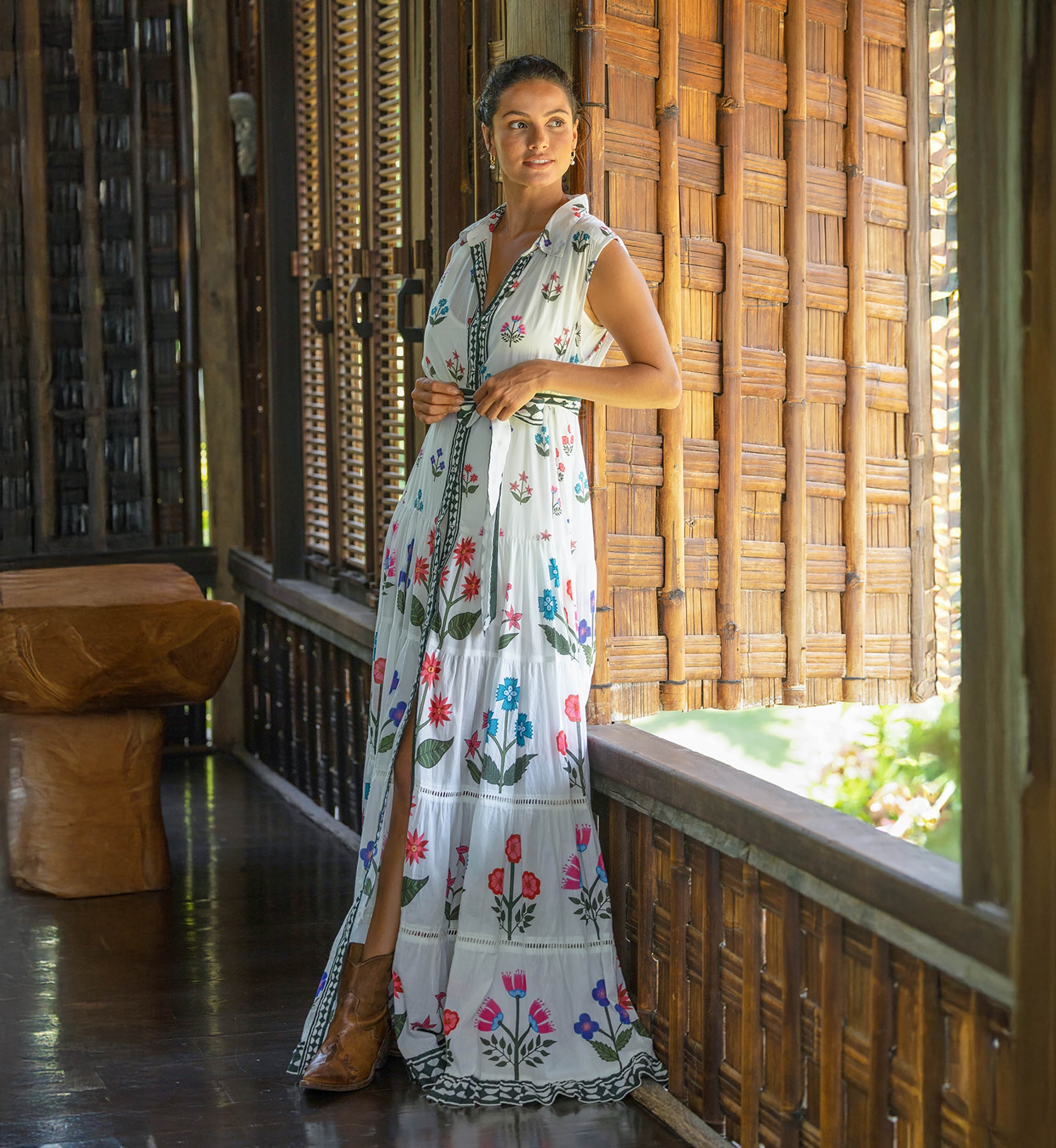 Miri Long Dress - 100% Cotton Voile with Lace - Miss June Paris - 2