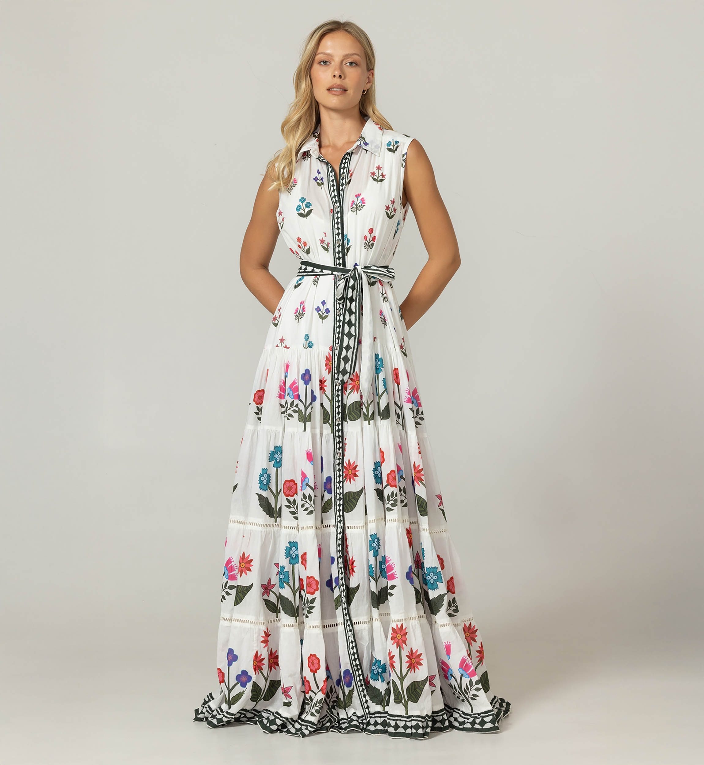 Miri Long Dress - 100% Cotton Voile with Lace - Miss June Paris - 3