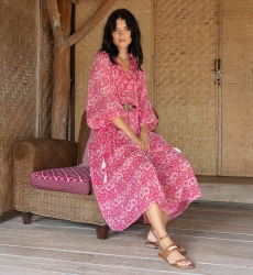 Felicity Long Dress - 100% Cotton Voile with Lace - Miss June Paris - 1