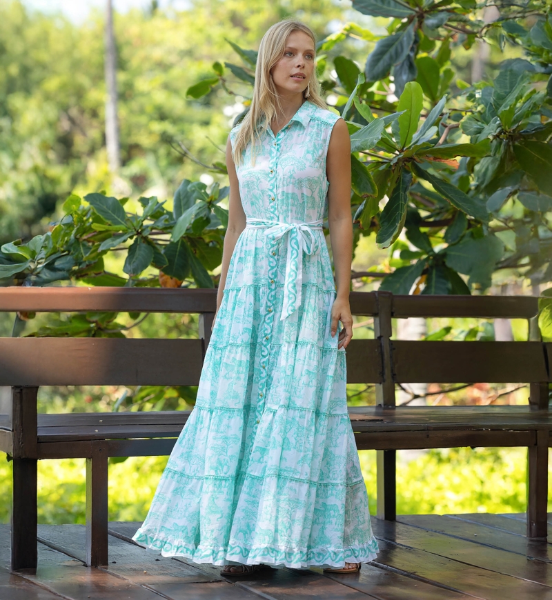 Gabie Long Dress - 100% Cotton Voile with Lace - Miss June Paris - 1