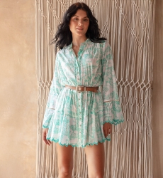 Soa Short Dress - 100% Cotton Voile with Lace - Miss June Paris - 1