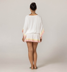 Robe Courte Sejla: blanche - plastron brodé - 100% Modal - franges en coton - touche bohème  - Miss June Paris - 4