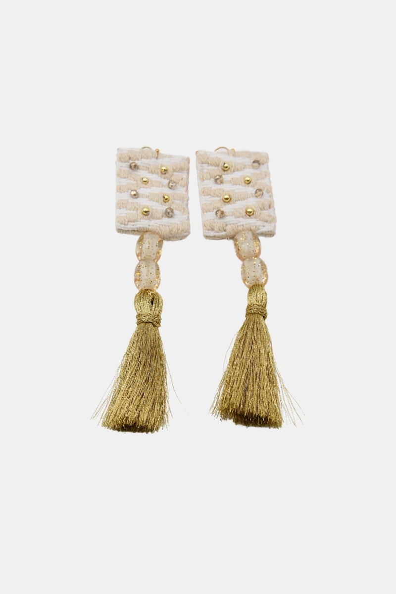 Boucles d'oreilles pendantes Rococo - blancs / dorés - bohème chic raffinés - Miss June Paris - 5
