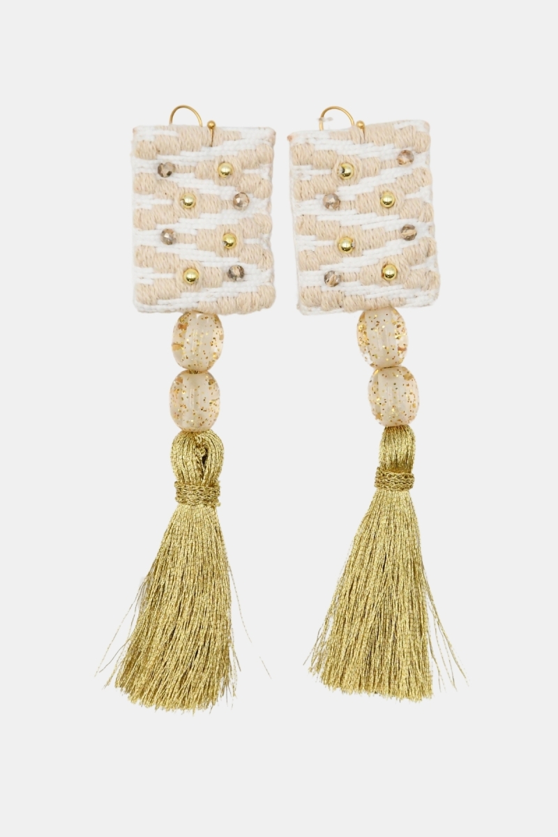 Boucles d'oreilles pendantes Rococo - blancs / dorés - bohème chic raffinés - Miss June Paris - 3