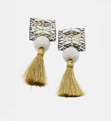 Java Drop Earrings – white/black/gold – lurex threads – bohemian look – Miss June Paris – 5