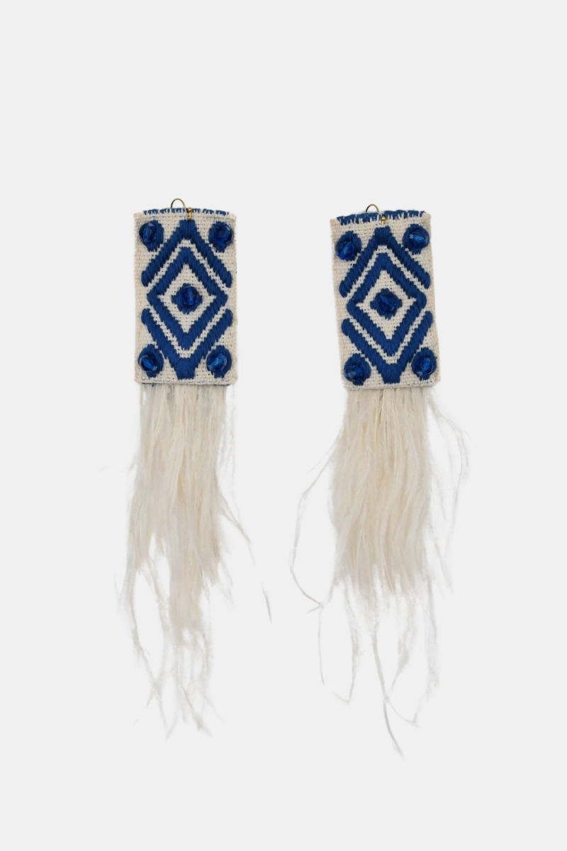 Flamingo Drop Earrings – white/blue – ostrich feathers – bohemian chic – Miss June Paris – 3
