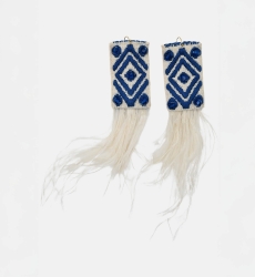 Boucles d'oreilles pendantes Flamingo - blanc/bleu - plumes d’autruche - fabriquées à Paris - bohème chic - Miss June Paris - 5