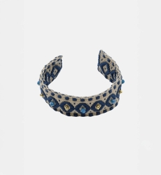 Bracelet manchette Riviera - blanc/bleu - motifs géométriques - perles dorées - Miss June Paris - 6