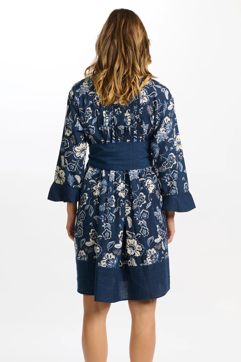 long sleeve floral blue short dress VIOLA - Miss June