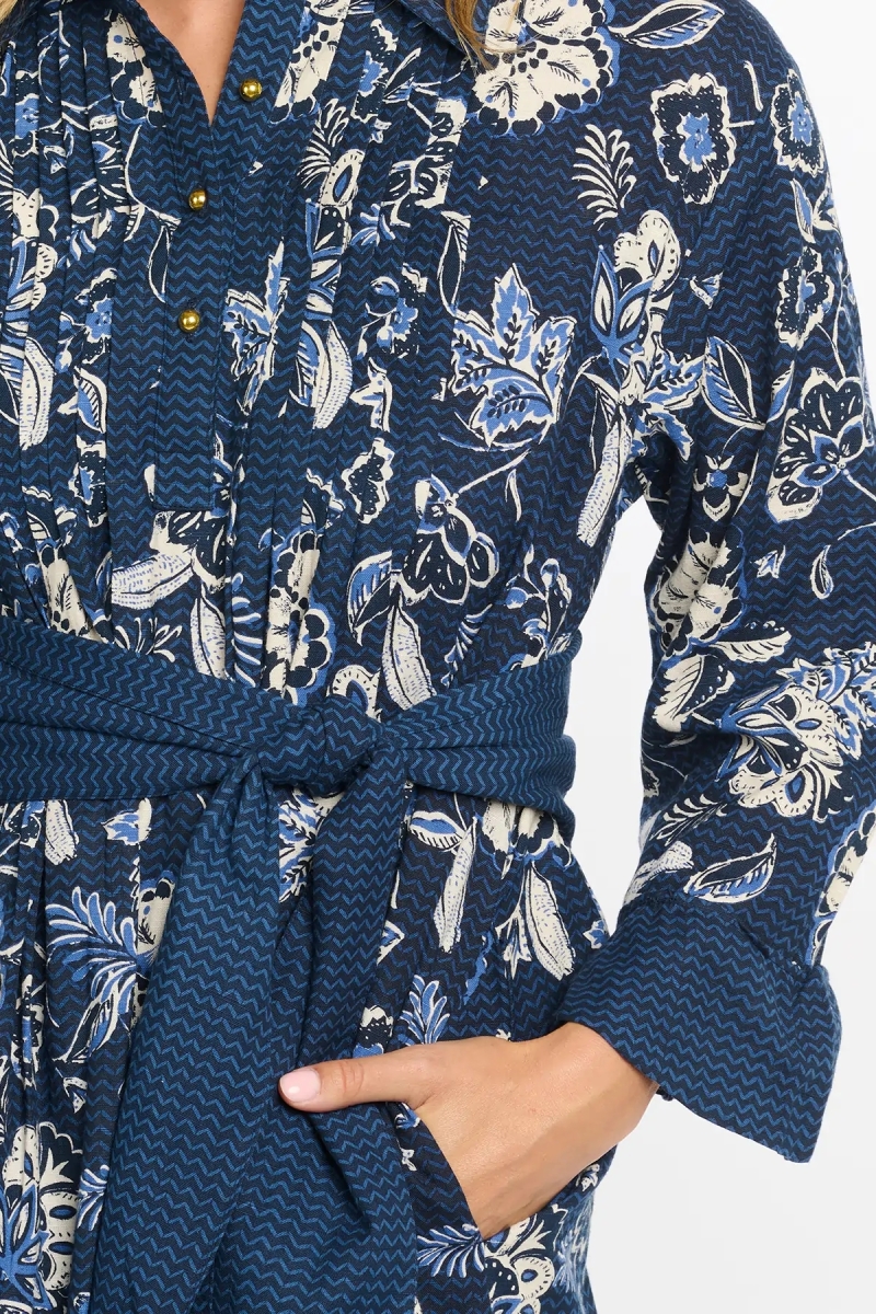 robe courte manche longue fleurie bleu VIOLA - Miss June
