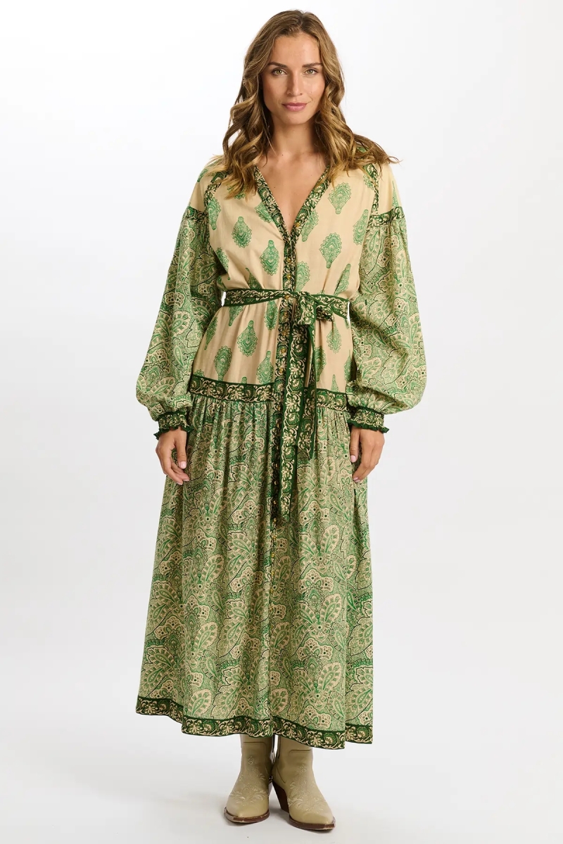 vestido largo verde bohemio manga larga ISABELA - Miss June