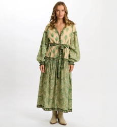 robe longue manche longue boheme verte ISABELA - Miss June