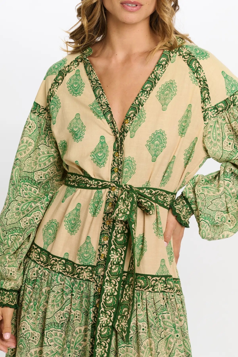 vestido largo verde bohemio manga larga ISABELA - Miss June