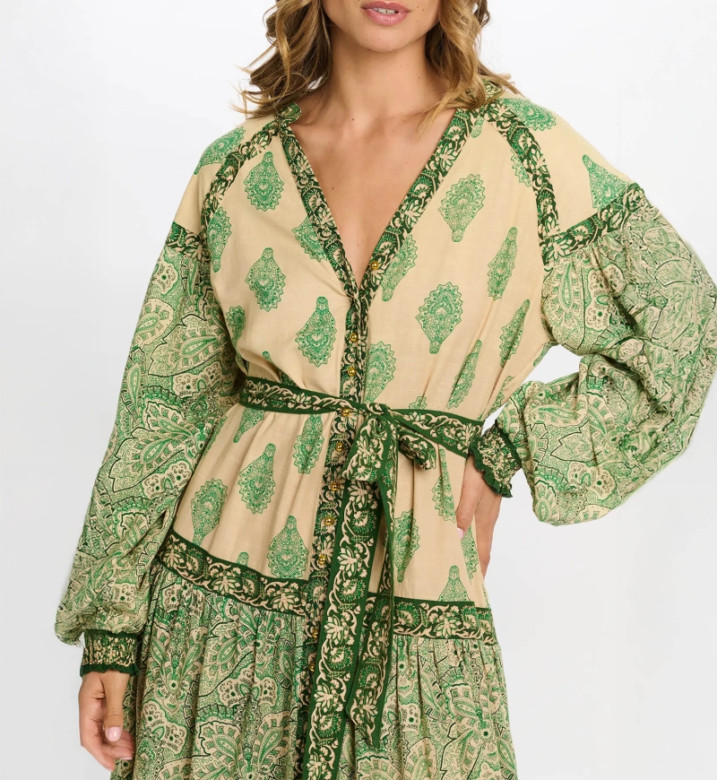 robe longue manche longue boheme verte ISABELA - Miss June