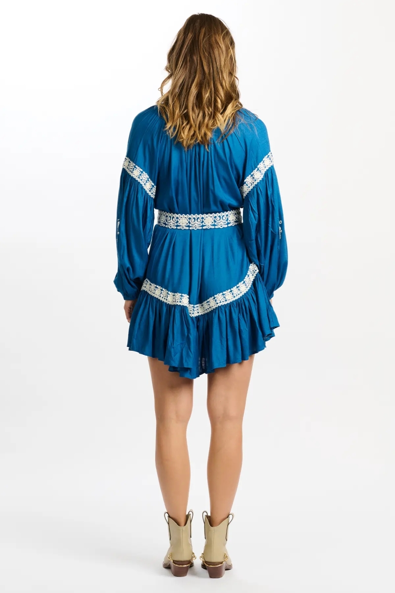 vestido corto azul bohemio chic manga corta DINA - Miss June