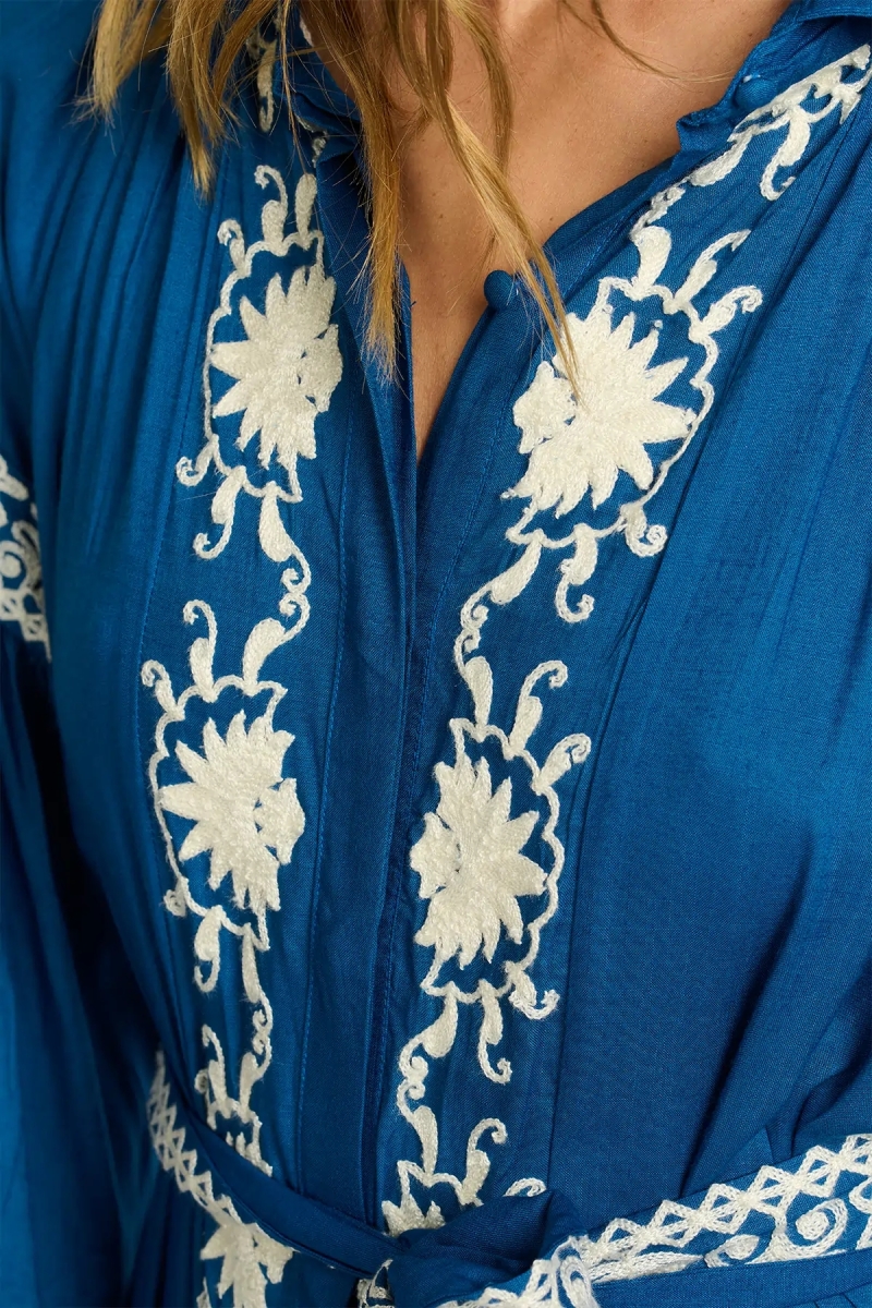 vestido corto azul bohemio chic manga corta DINA - Miss June