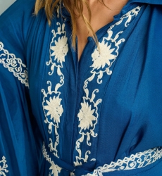 robe courte manche longue boheme chic bleu DINA - Miss June