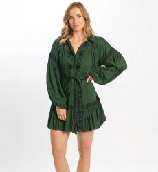 robe courte manche longue boheme chic verte DINA - Miss June