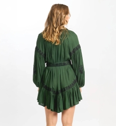 long sleeve boheme chic green short dress DINA - Miss June