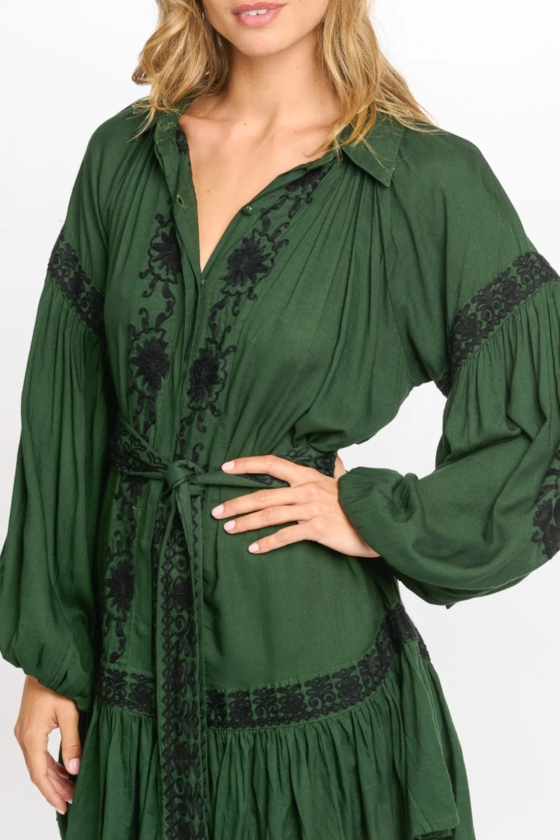 vestido corto verde bohemio chic manga corta DINA - Miss June