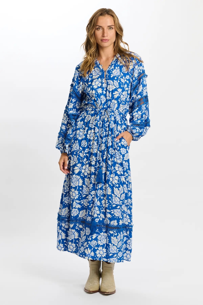 long sleeve floral blue long dress MARGAUX - Miss June