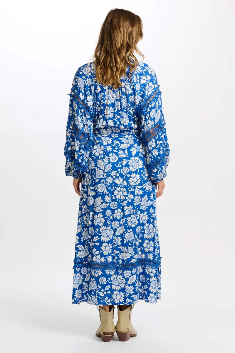 vestido largo azul floral manga larga MARGAUX - Miss June