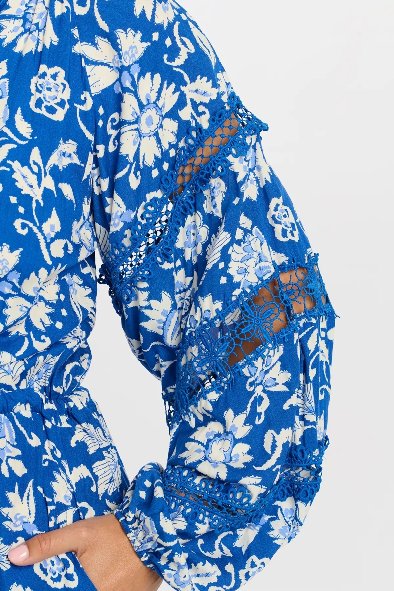 long sleeve floral blue long dress MARGAUX - Miss June